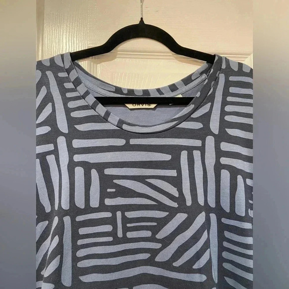 Orvis Crew Neck Short Sleeve Geometric Pattern Blue Tee Shirt Dress Size L - Picture 4 of 9